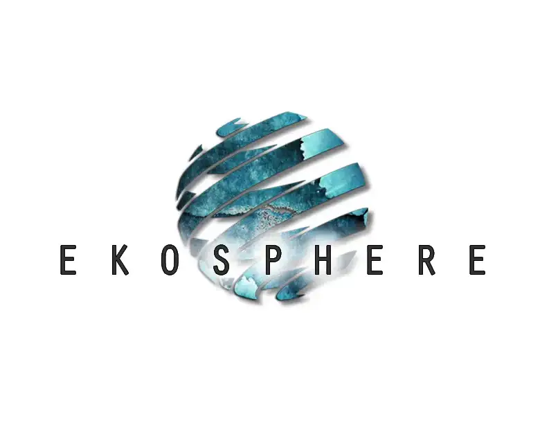 Contact Blue and white globe above EKOSPHERE logo, symbolizing premier real estate in Ulcinj, a immorenta.me project.