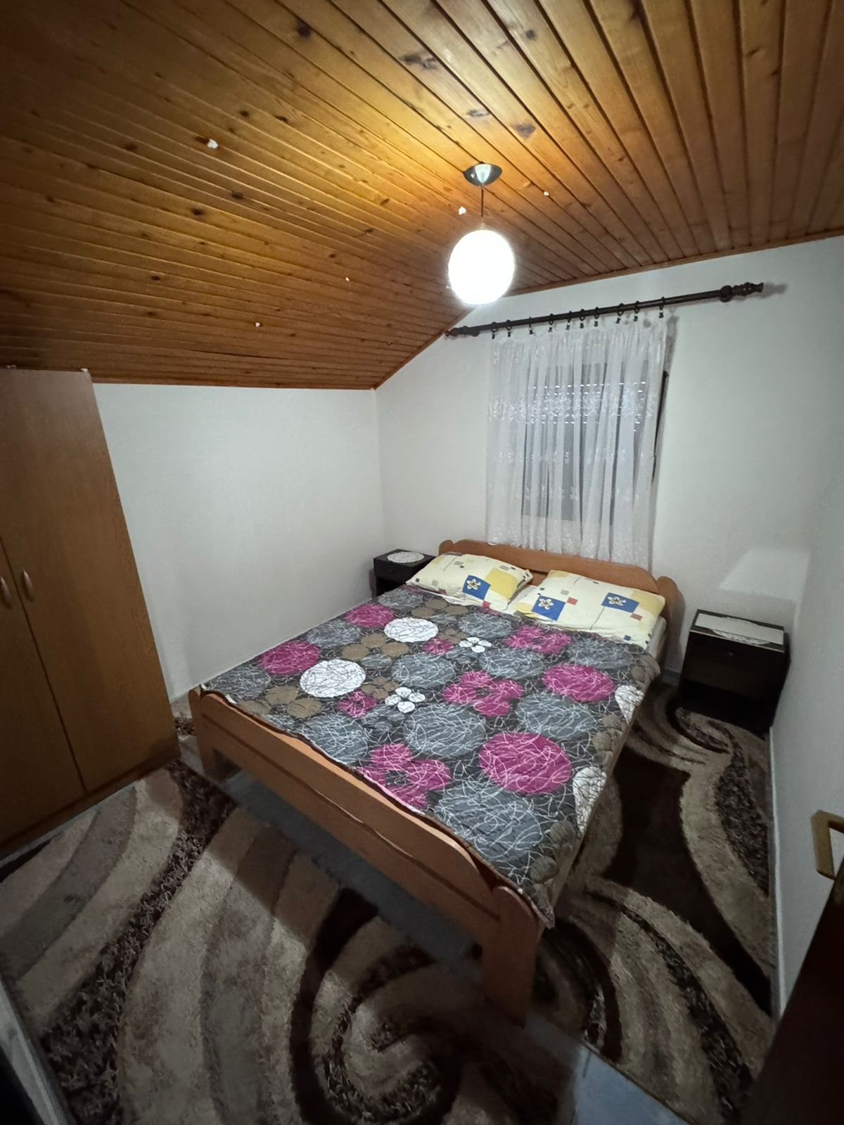 Charming Ulcinj bedroom for sale: wood ceiling, double bed, and storage. Invest in Montenegro&rsquo;s market with immorenta.me&mdash;Ekosphere doo.
