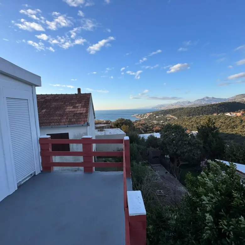 Stunning balcony view in Ulcinj, Montenegro&mdash;lush hills, ocean vistas, and prime real estate. Exclusive at immorenta.me by ekosphere doo.