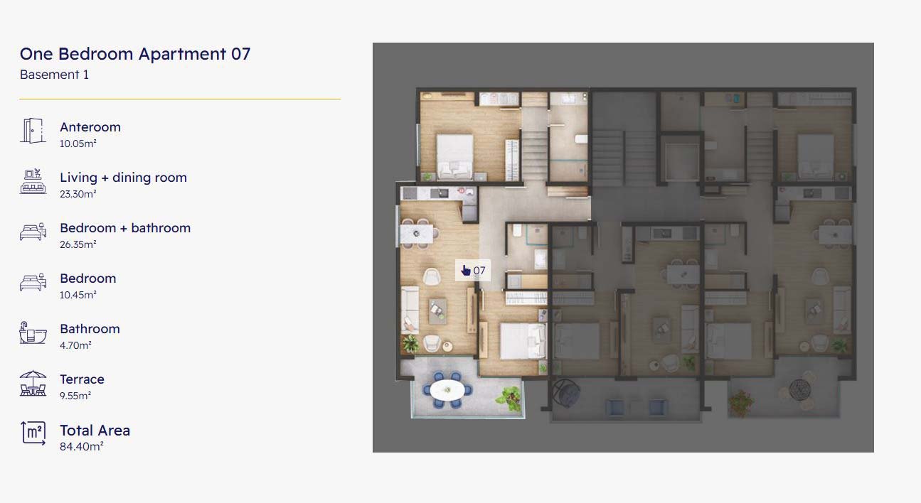 Discover Apartment 07 in Ulcinj&mdash;84.40 m&sup2;, one-bedroom, terrace, anteroom; prime investment on immorenta.me by ekosphere doo.