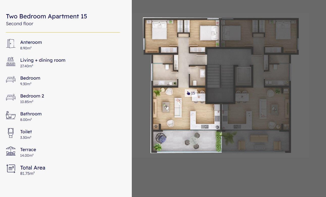 Investment opportunity: 81.75 sqm, two-bedroom Apartment 15 in Ulcinj&mdash;spacious layout with terrace, exclusive on immorenta.me by Ekosphere DOO.