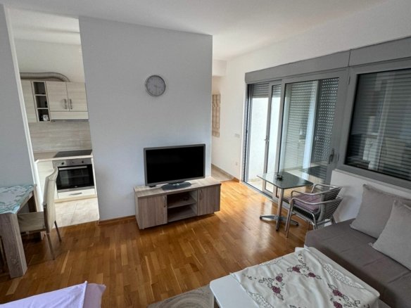 Modern Ulcinj apartment with wood floors, bright living area, stylish kitchen&mdash;prime Montenegro real estate by Ekosphere on immorenta.me.