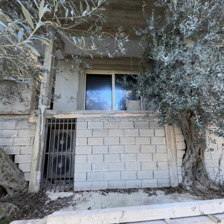 Modern concrete facade in Ulcinj, Montenegro with olive trees and AC&mdash;exclusive investment on immorenta.me by ekosphere doo.