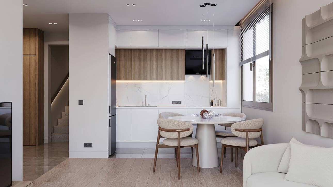 Contemporary Ulcinj apartment: sleek kitchen, dining area, bright interiors&mdash;ideal Montenegro investment. Listed by immorenta.me, a project of ekosphere doo.