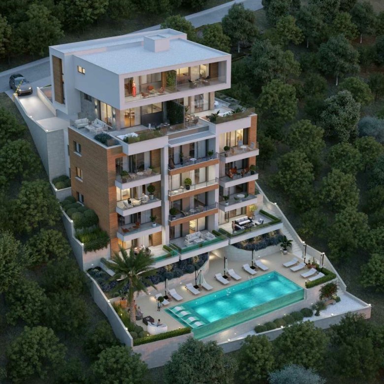 Luxury Ulcinj apartments: spacious balconies, floor-to-ceiling windows, pool & terrace. Invest with immorenta.me by ekosphere doo.