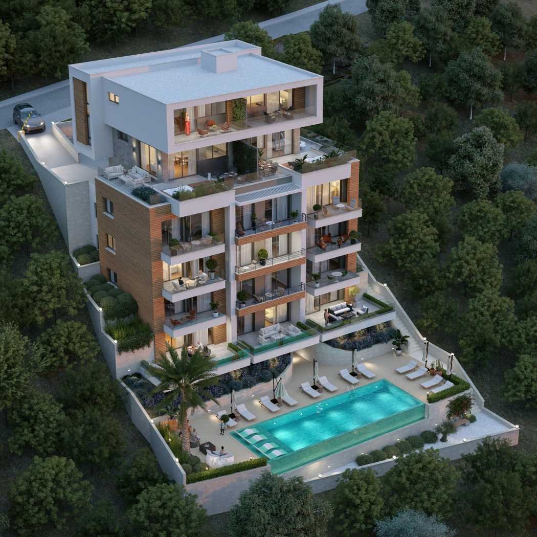 Luxury Ulcinj apartments: spacious balconies, floor-to-ceiling windows, pool & terrace. Invest with immorenta.me by ekosphere doo.