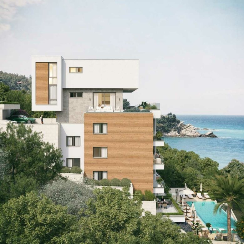 Luxury multi-story sea view home in Ulcinj by Ekosphere&mdash;pool, lounge, modern wood & white design. Exclusive on immorenta.me.