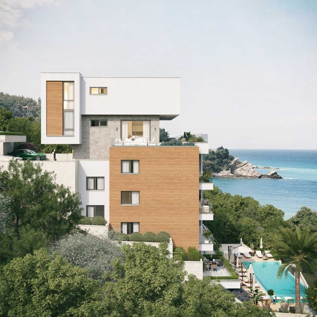 Luxury multi-story sea view home in Ulcinj by Ekosphere&mdash;pool, lounge, modern wood & white design. Exclusive on immorenta.me.