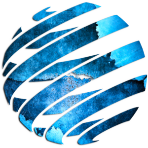 About Us - ekosphere: Blue watercolor globe design segmented by white curves, ideal for Ulcinj real estate branding on immorenta.me by Ekosphere DOO.