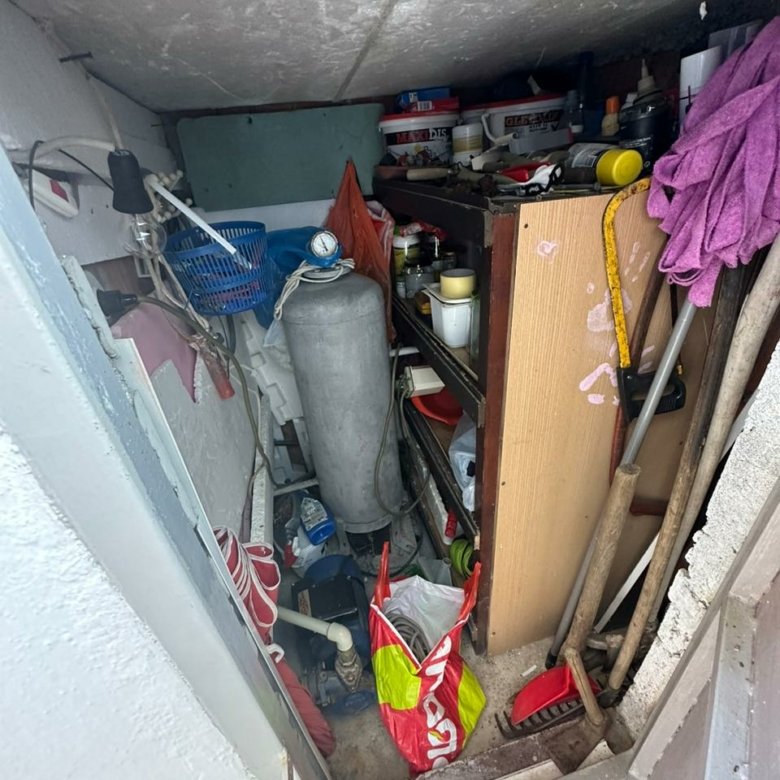 Organized storage room in Ulcinj, Montenegro&mdash;ample shelving, tools, cleaning supplies. Exclusive investment at immorenta.me by ekosphere doo.