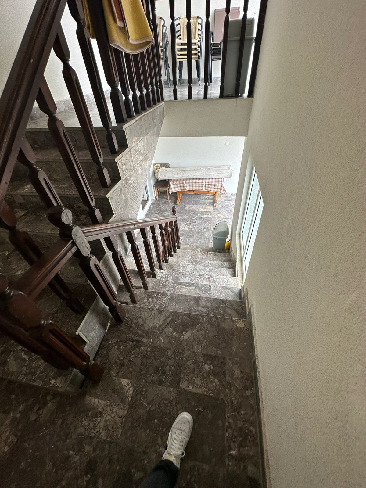 Stunning marble staircase in an ekosphere-inspired Ulcinj home, ideal for investment; exclusive at immorenta.me.