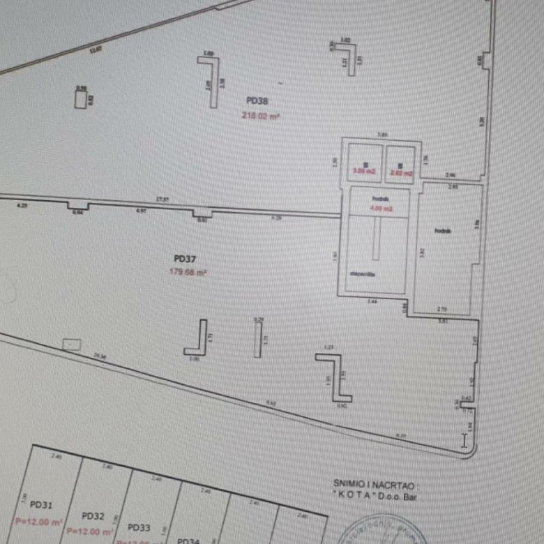 Premium Ulcinj property floor plan: sections PD31, PD37, PD38 with sqm details. Exclusive by immorenta.me/Ekosphere DOO.