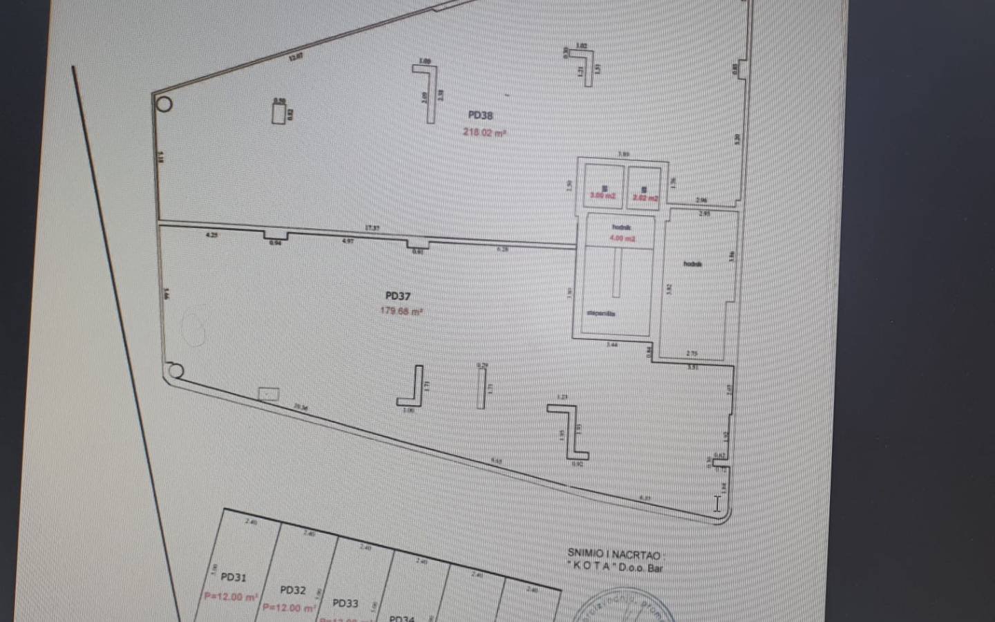 Premium Ulcinj property floor plan: sections PD31, PD37, PD38 with sqm details. Exclusive by immorenta.me/Ekosphere DOO.