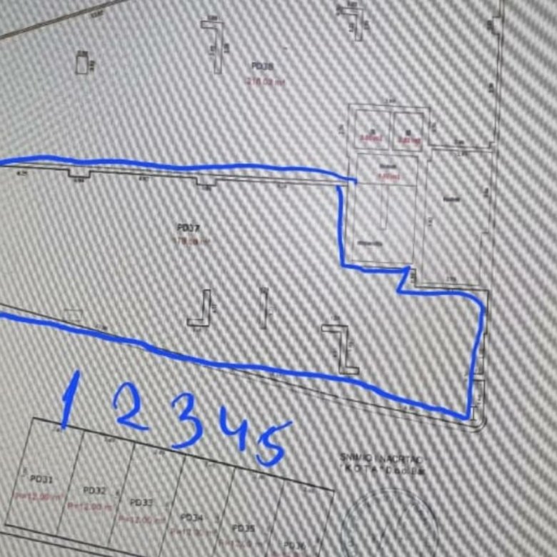 Prime Ulcinj real estate site plan outlined in blue, numbered plots 1-5. Investment listing from immorenta.me by ekosphere doo.