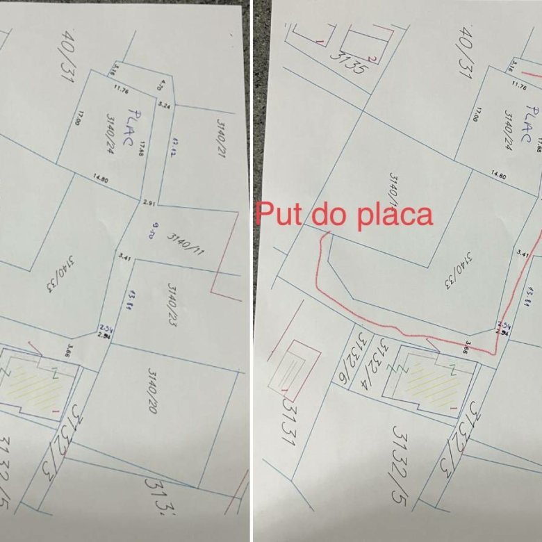 Hand-drawn maps of Ulcinj, Montenegro real estate plots and access road&mdash;ideal for investors. Listed by ekosphere doo on immorenta.me.