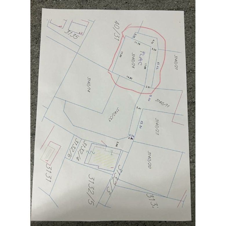 Hand-drawn map of prime Ulcinj, Montenegro real estate plots&mdash;investment property highlighted&mdash;by ekosphere doo on immorenta.me.