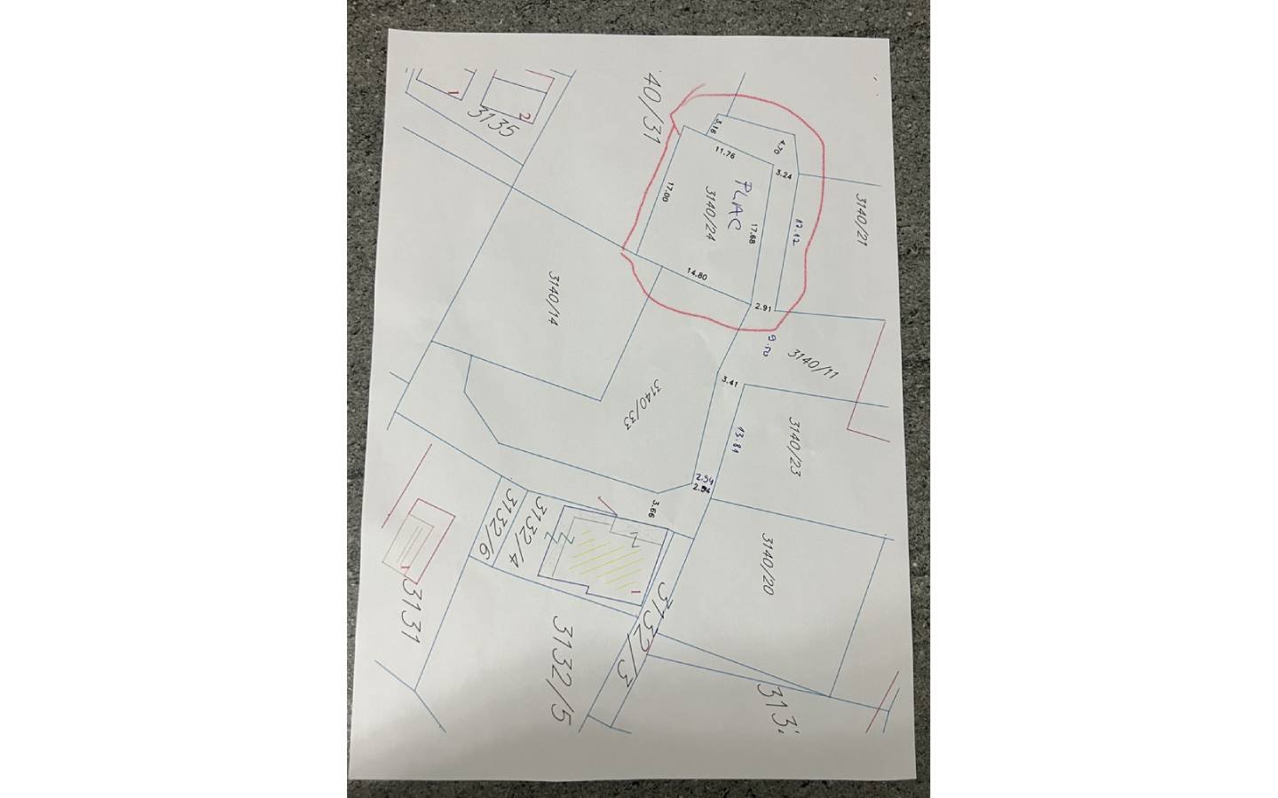 Hand-drawn map of prime Ulcinj, Montenegro real estate plots&mdash;investment property highlighted&mdash;by ekosphere doo on immorenta.me.