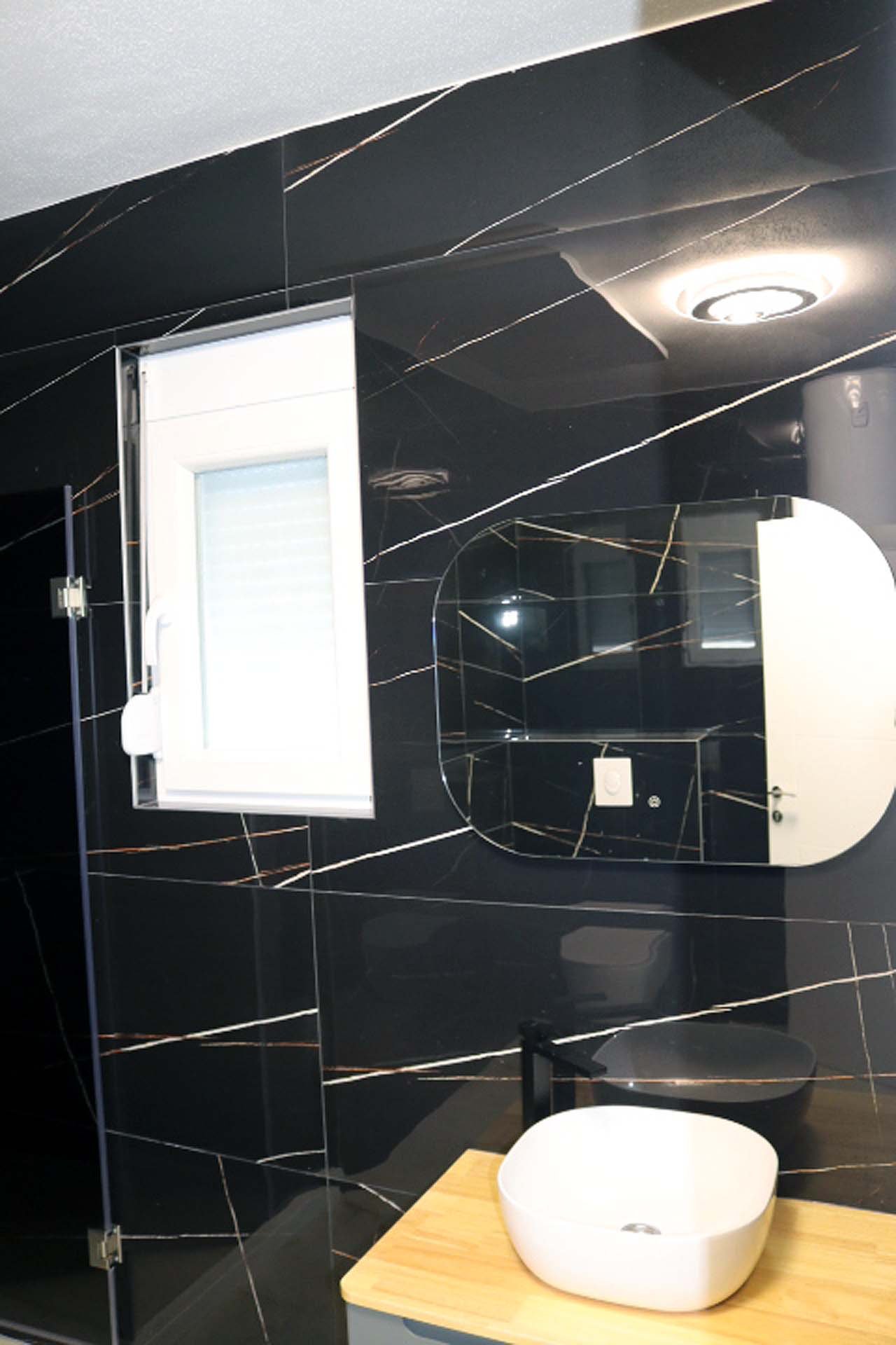 Luxurious Adana Villa bathroom in Ulcinj, Montenegro: marble walls, vessel sink, designer fixtures. immorenta.me by ekosphere doo.