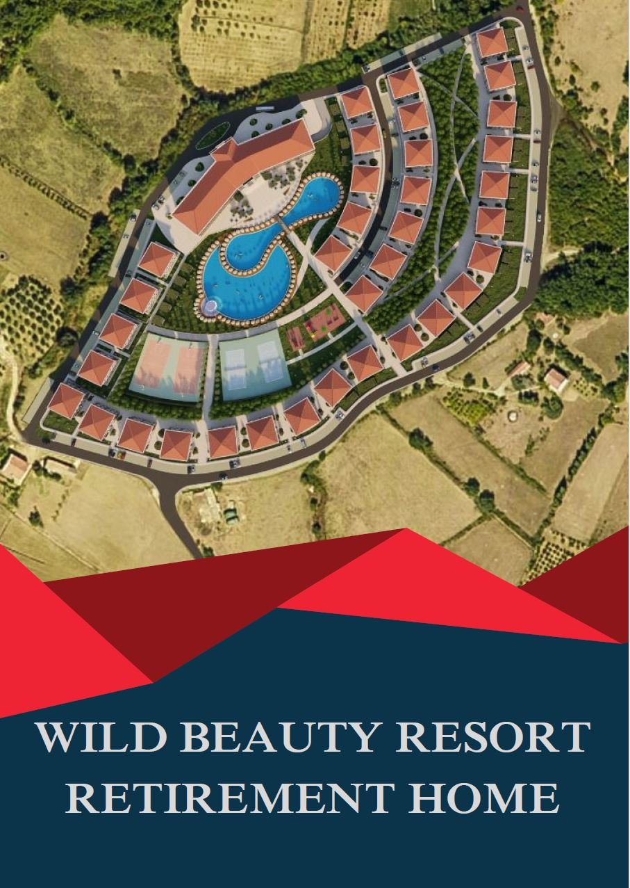 Luftaufnahme von Ulcinjs Luxus-Resort-Anlage mit geschwungenen Residenzen und zentralem Pool. Exklusiv bei immorenta.me von ekosphere doo. 