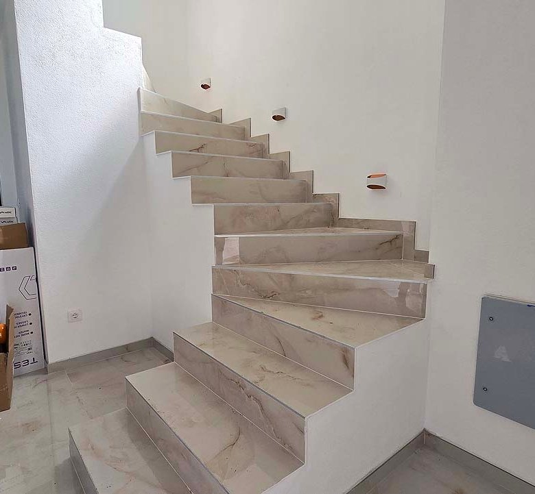Elegant marble staircase with sleek, modern design&mdash;prime Ulcinj Montenegro property on immorenta.me by ekosphere doo.