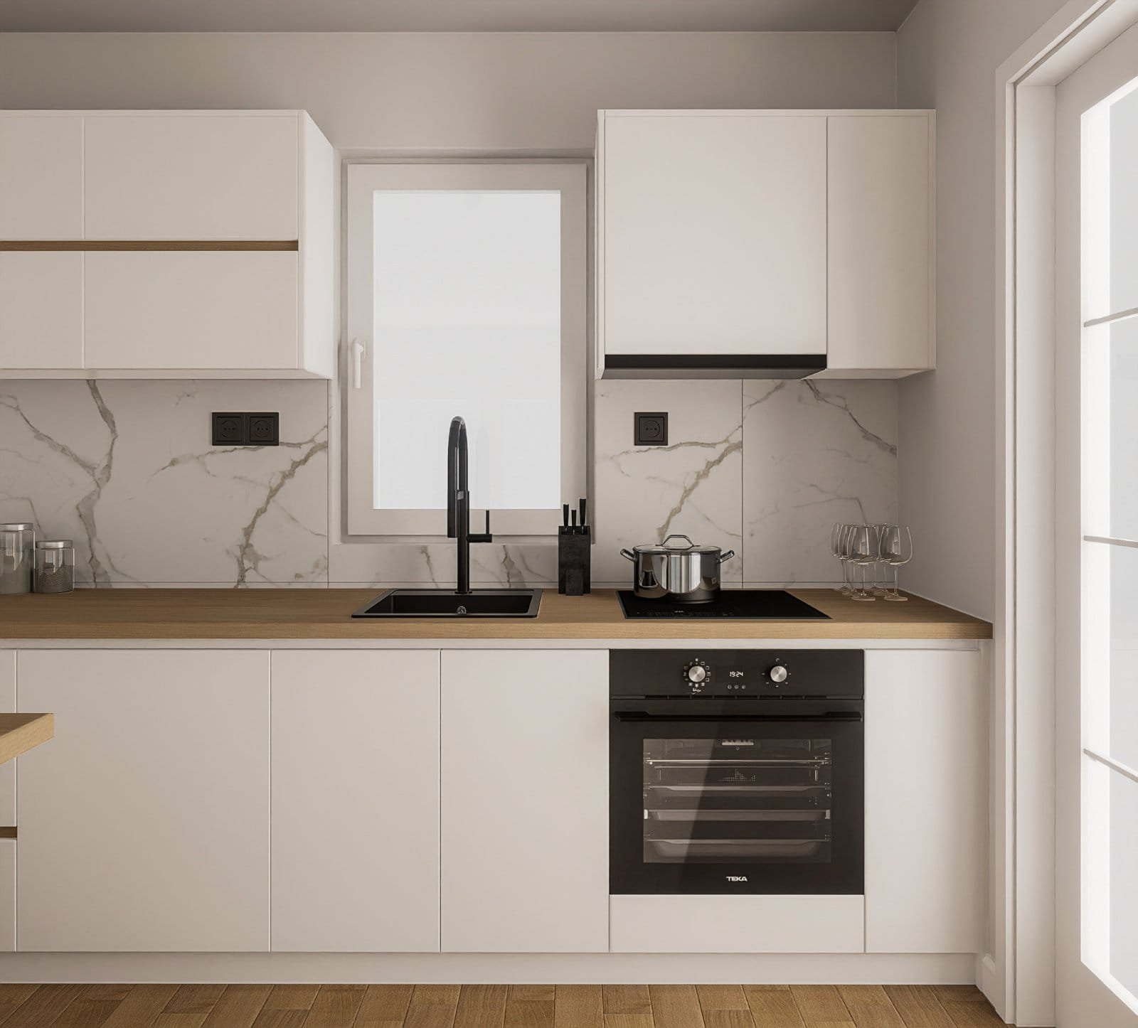 Stylish modern kitchen in Ulcinj with premium finishes&mdash;perfect for investors. Listed by immorenta.me, Ekosphere doo project.