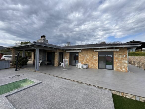 Stunning modern villa in Ulcinj, Montenegro&mdash;stone & stucco, elegant patio, tiled deck by pool. Exclusive at immorenta.me by ekosphere doo.