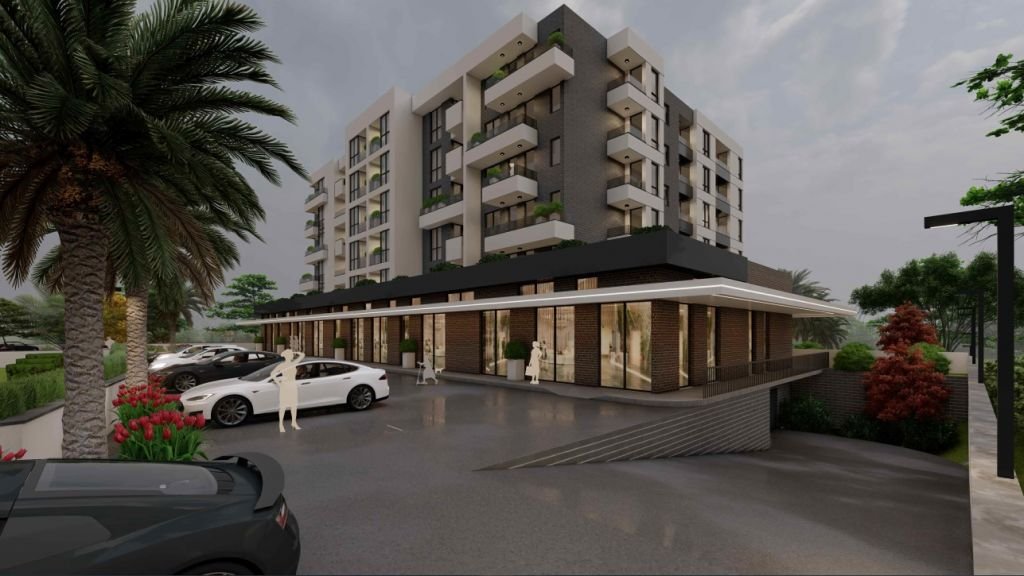 Commercial Shop for Sale - Contemporary Ulcinj apartment building with balconies, shops, lush landscaping&mdash;prime Montenegro real estate at immorenta.me by ekosphere doo.
