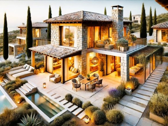 Exclusive Mediterranean villa in Ulcinj with stone walls, terraces, pool & cypress views. Prime investment by Ekosphere on immorenta.me.