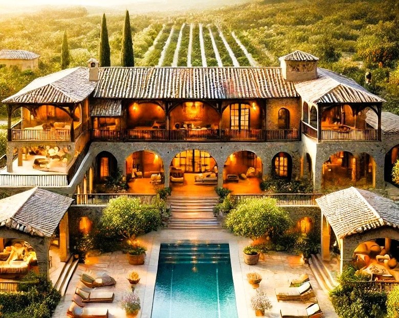 Mediterranean villa in Ulcinj with arched windows, terracotta roof, pool, orange trees&mdash;prime Ekosphere listing at immorenta.me.