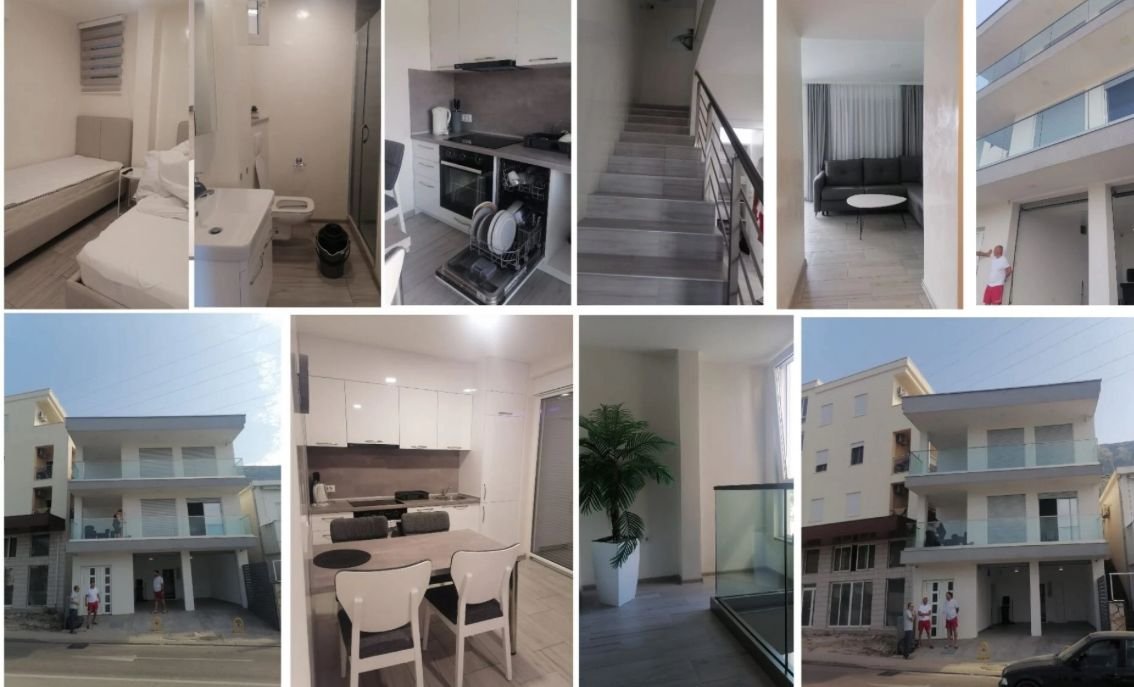 Explore premium Ulcinj apartments: stylish interiors, modern kitchen, dining, balcony views. Invest now at immorenta.me by Ekosphere DOO.