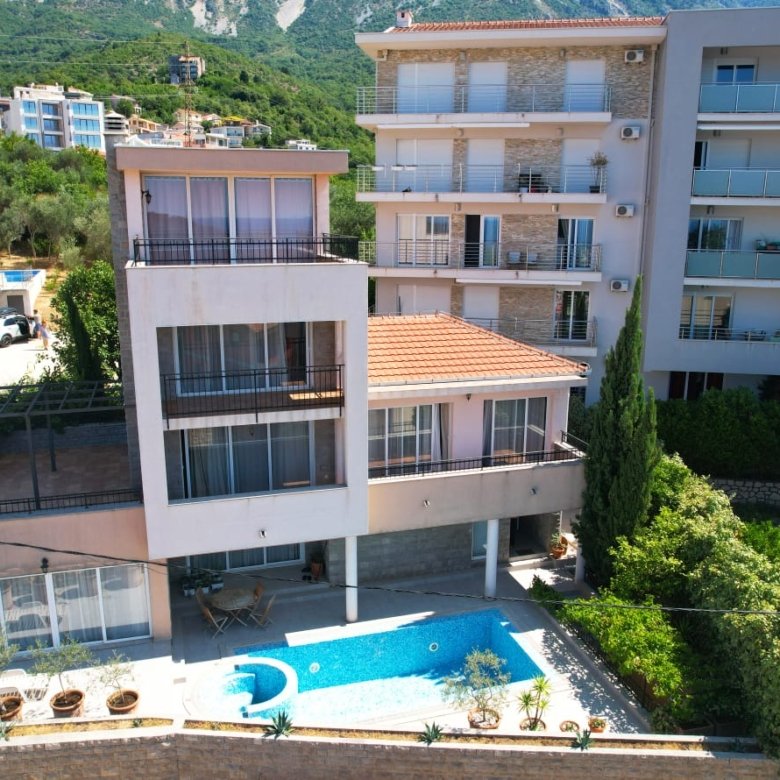 Stunning modern two-story home in Ulcinj, Montenegro with pool, stone patio, mountain views&mdash;exclusive on immorenta.me by ekosphere doo.