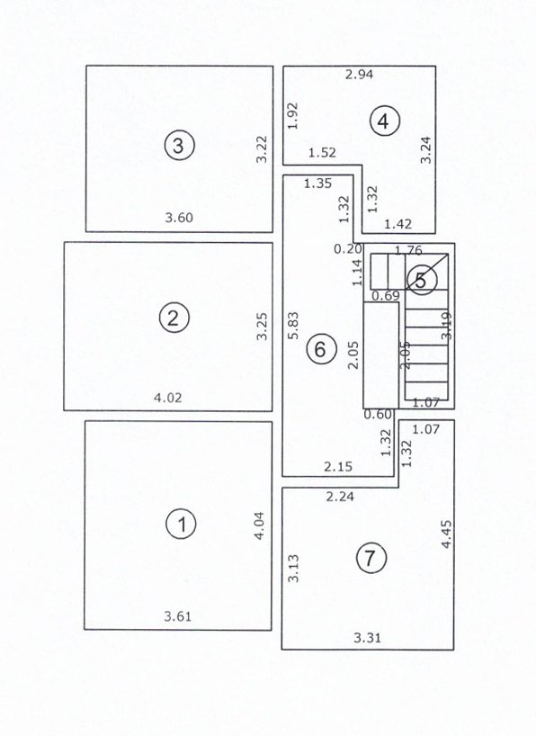 Modern black and white Ulcinj floor plan: seven spacious rooms, clear dimensions, corridors, staircase&mdash;ideal Montenegro investment.